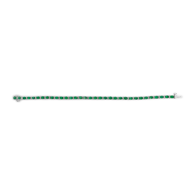 Bids.com 14K White Gold Alternating Oval Green Emerald and Diamond Tennis Bracelet Bracelets