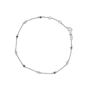 Bids.com 14K White Gold Alternating Blue Sapphire and White Diamond Bezel Station Chain Bracelet (I-J Color, SI2-I1 Clarity) - 8" Inches Bracelets