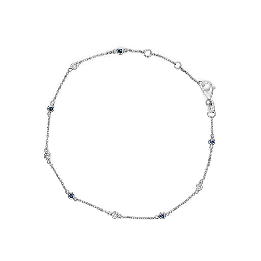Bids.com 14K White Gold Alternating Blue Sapphire and White Diamond Bezel Station Chain Bracelet (I-J Color, SI2-I1 Clarity) - 8" Inches Bracelets