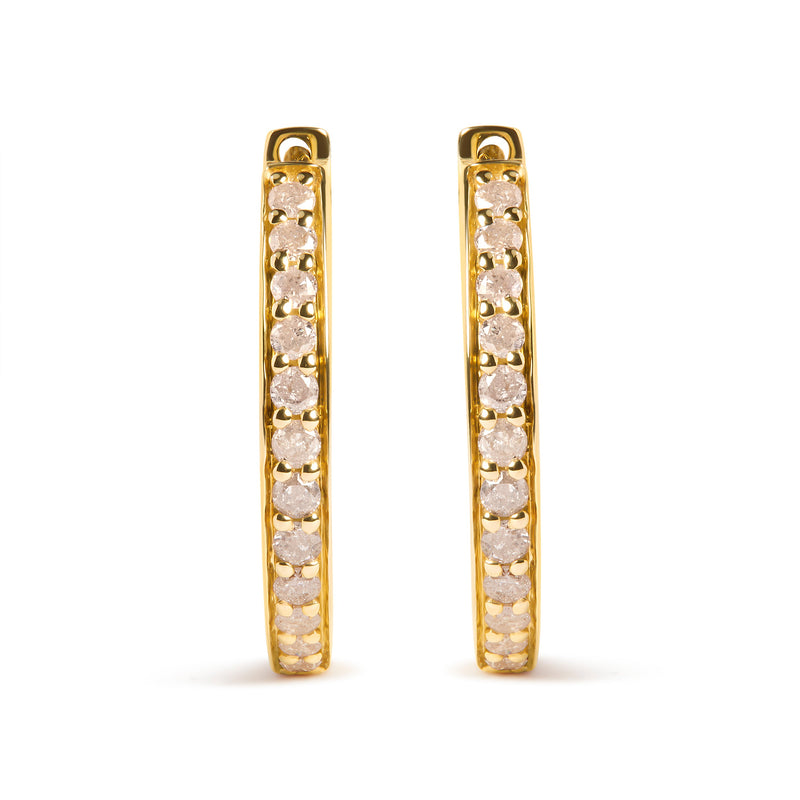 Bids.com 10K Yellow Gold 1/2 Cttw Round-Cut Diamond Hoop Earrings (I-J Color, I2-I3 Clarity) Earrings