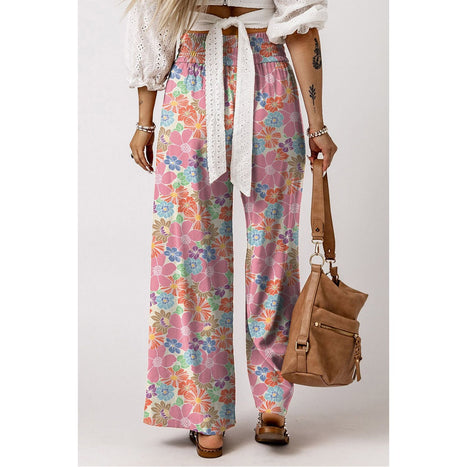 Drawstring Printed Wide Leg Pants