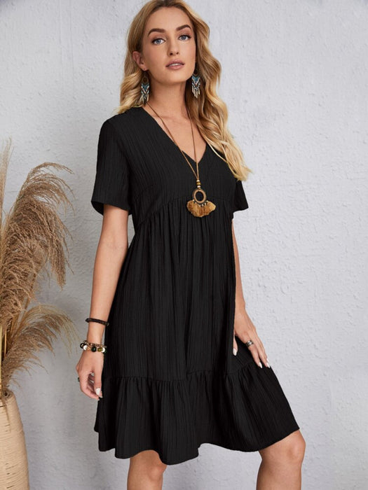 V-Neck Short Sleeve Dress