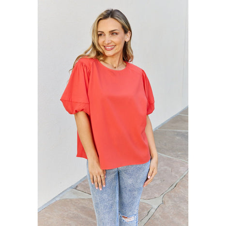 Petal Dew Sweet Innocence Puff Short Sleeve Top In Tomato