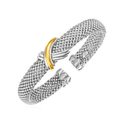 Bids.com Popcorn Texture Cuff Bangle with X Motif in Sterling Silver and 18k Yellow Gold Bracelets