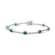 Bids.com 10K White Gold Oval Green Emerald & Diamond Alternating Link Bracelet Bracelets