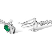 Bids.com 10K White Gold Oval Green Emerald & Diamond Alternating Link Bracelet Bracelets