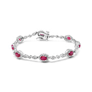 Bids.com 10K White Gold 4.5mm x 3mm Oval Ruby and Diamond Link Bracelet (H-I Color, SI1-SI2 Clarity)  - Size 7" Bracelets