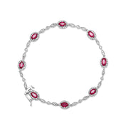 Bids.com 10K White Gold 4.5mm x 3mm Oval Ruby and Diamond Link Bracelet (H-I Color, SI1-SI2 Clarity)  - Size 7" Bracelets