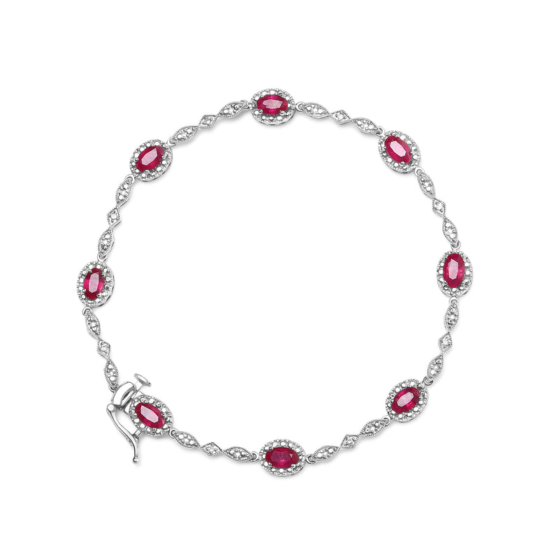 Bids.com 10K White Gold 4.5mm x 3mm Oval Ruby and Diamond Link Bracelet (H-I Color, SI1-SI2 Clarity)  - Size 7" Bracelets