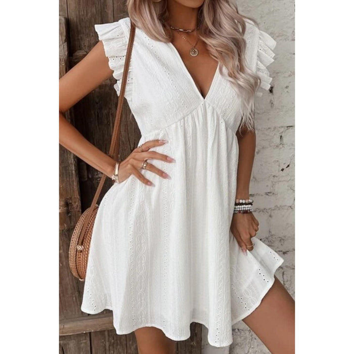 Eyelet Ruffled Cap Sleeve Mini Dress