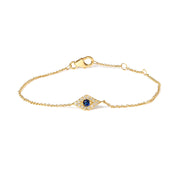 Bids.com 10K Yellow Gold Blue Sapphire and Diamond Accent Evil Eye Station Link Bracelet  (H-I Color, I1-I2 Clarity) - Size 7" Bracelets