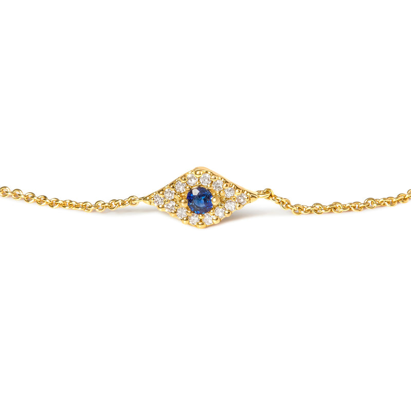 Bids.com 10K Yellow Gold Blue Sapphire and Diamond Accent Evil Eye Station Link Bracelet  (H-I Color, I1-I2 Clarity) - Size 7" Bracelets