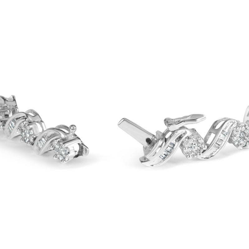 Bids.com 14K White Gold 2.00 Cttw Diamond Cluster and Spiral Link Bracelet (I-J Color, I1-I2 Clarity) - 7" Bracelets