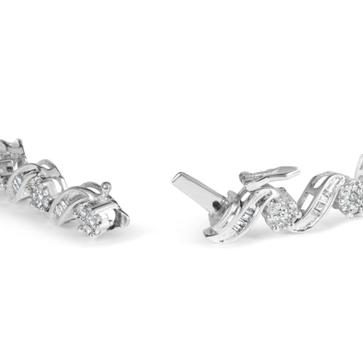 Bids.com 14K White Gold 2.00 Cttw Diamond Cluster and Spiral Link Bracelet (I-J Color, I1-I2 Clarity) - 7" Bracelets