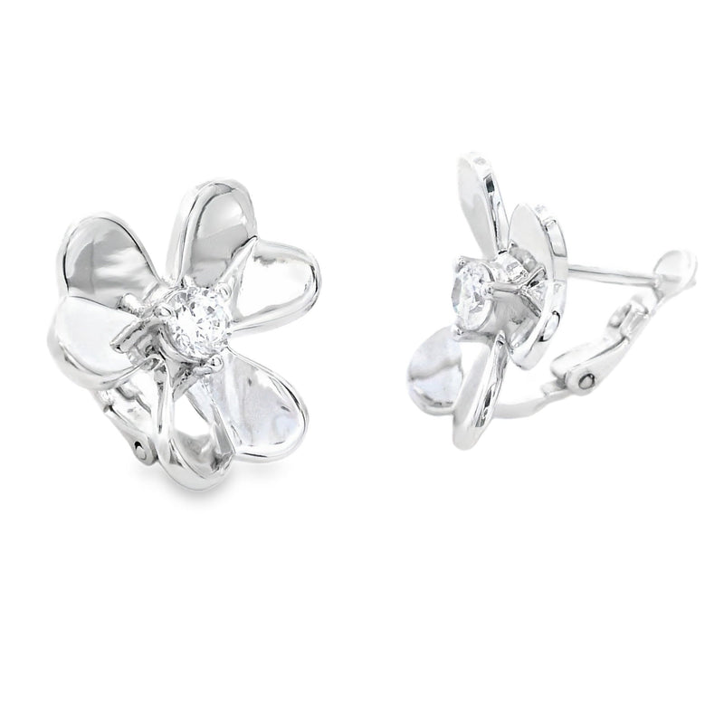 Bids.com Cubic Zirconia Flower Earrings Sterling Silver Earrings