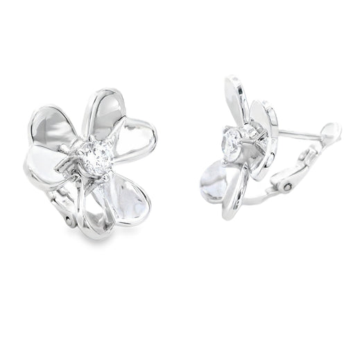 Bids.com Cubic Zirconia Flower Earrings Sterling Silver Earrings