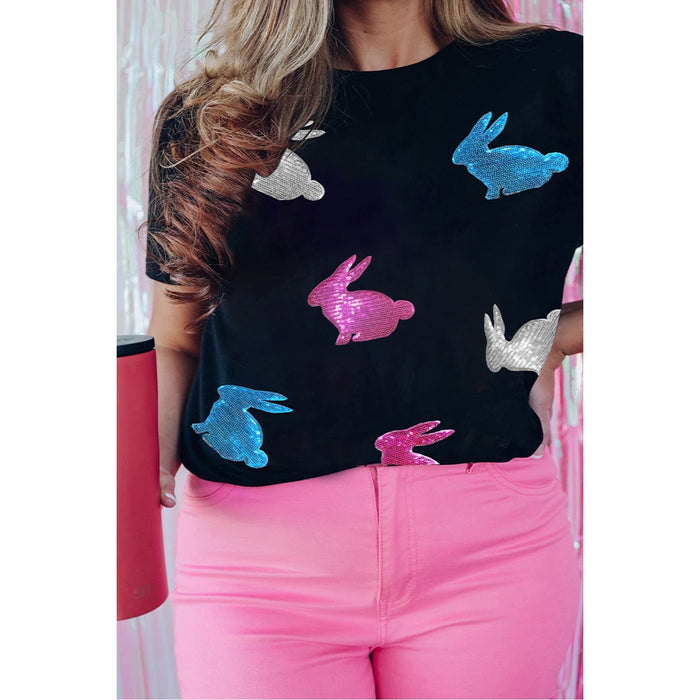 Plus Size Rabbit Round Neck Short Sleeve T-Shirt