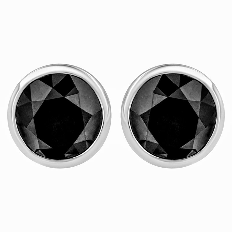 Bids.com 14K White Gold 1/2 Cttw Round Brilliant-Cut Black Diamond Bezel-Set Stud Earrings with Screw Backs (Fancy Color-Enhanced, I2-I3 Clarity) Earrings