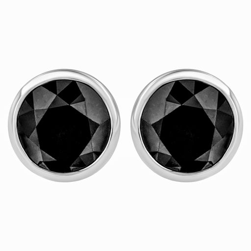 Bids.com 14K White Gold 1/2 Cttw Round Brilliant-Cut Black Diamond Bezel-Set Stud Earrings with Screw Backs (Fancy Color-Enhanced, I2-I3 Clarity) Earrings