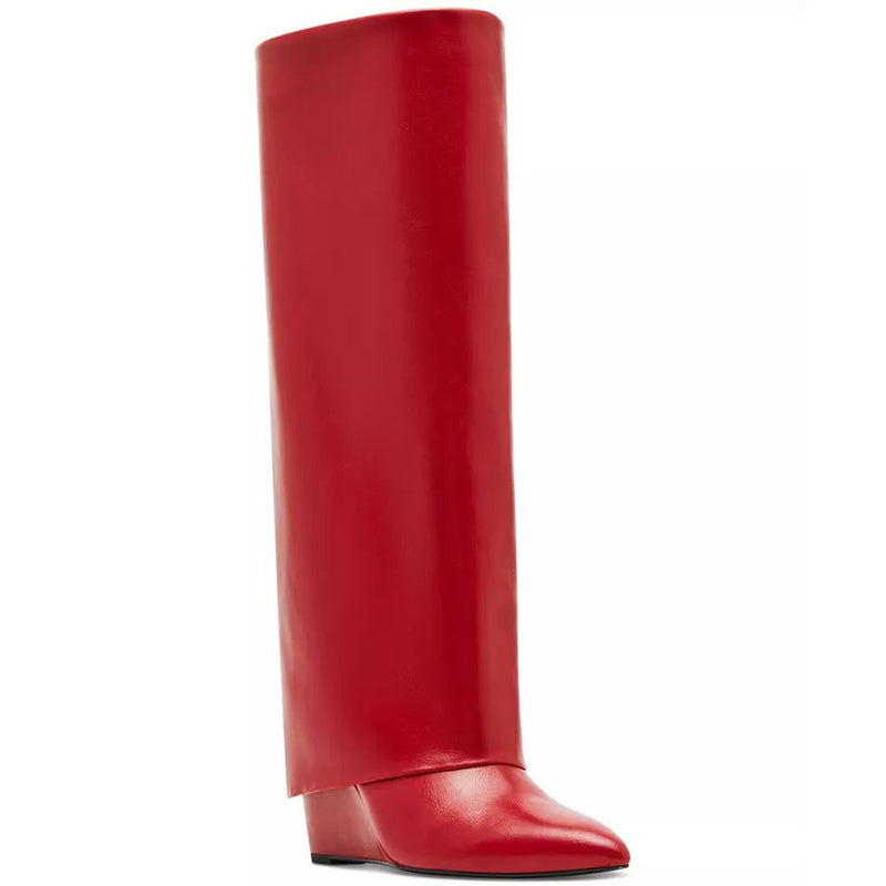 Mill's Beauty Supply Evander Fold-Over Cuffed Knee High Wedge Dress Boots