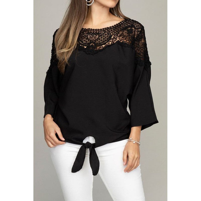 Lace Trim Blouse With Tie