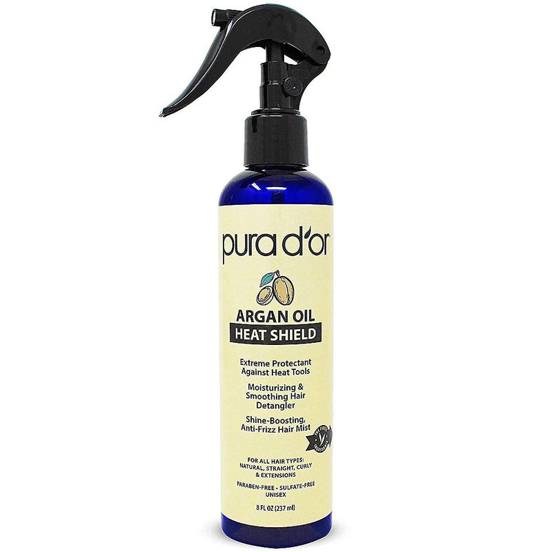 Pura D'or Pura D'or 8 Oz Argan Oil Heat Shield Protectant Spray With Select Organic Ingredients, Protects Up To 450 F From Flat Iron & Hot Blow Dry, Leave-In, Define & Shine Dry & Damaged Hair Hair Care