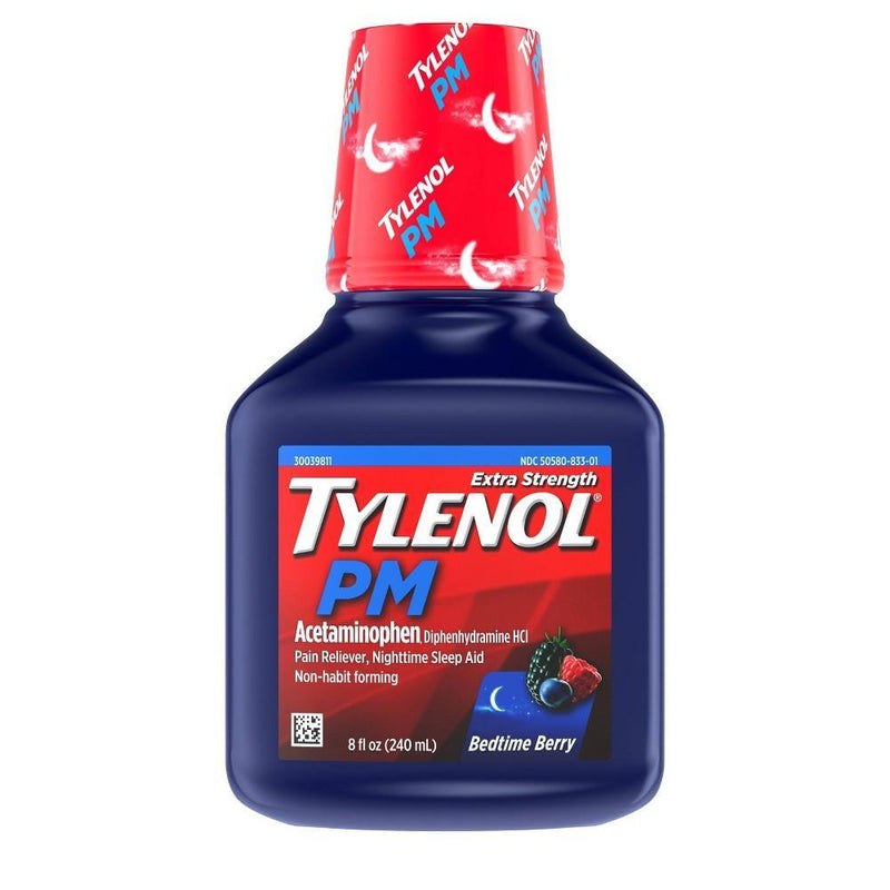 Tylenol PM Tylenol PM Extra Strength Liquid With Diphenhydramine HCl & Acetaminophen, Nighttime Sleep Aid & Pain Reliever, Non-Habit Forming, Bedtime Berry Flavor, 8 Fl. Oz Health & Beauty White Smoke