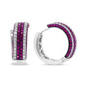 Bids.com 18K White Gold 1 7/8 Cttw Diamond and 1mm Round Red Ruby Open Swish Hoop Earrings (F-G Color, VS1-VS2 Clarity) Earrings