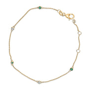 Bids.com 14K Yellow Gold Alternating Green Emerald and Diamond Bezel Station Chain Bracelet - Size 7.5 inch Bracelets