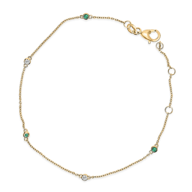 Bids.com 14K Yellow Gold Alternating Green Emerald and Diamond Bezel Station Chain Bracelet - Size 7.5 inch Bracelets