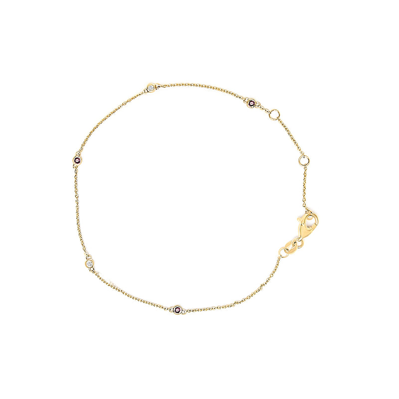 Bids.com 14K Yellow Gold Alternating Red Ruby and White Diamond Bezel Station Chain Bracelet (I-J Color, SI2-I1 Clarity) - 7.5" Inches Bracelets
