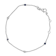Bids.com 14K White Gold Alternating Blue Sapphire and Diamond Bezel Station Chain Bracelet - Size 7.5 inch Bracelets