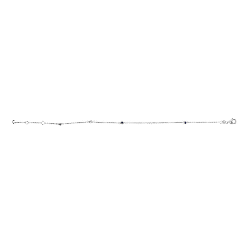 Bids.com 14K White Gold Alternating Blue Sapphire and Diamond Bezel Station Chain Bracelet - Size 7.5 inch Bracelets
