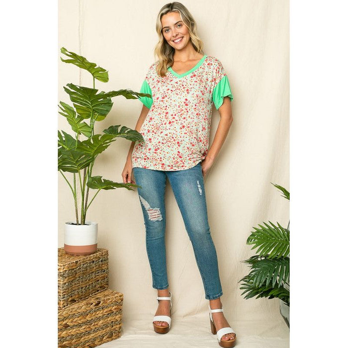 Dizzy Floral Solid Mix Boxy Top