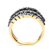 Bids.com 14K Yellow Gold Plated .925 Sterling Silver 1 3/4 Cttw Treated Black and White Alternating Diamond Multi Row Band Ring (Black / I-J Color, I2-I3 Clarity) - Size 7 Rings