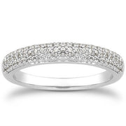 Bids.com 14k White Gold Triple Multi-Row Micro- Pave Diamond Wedding Ring Band Rings