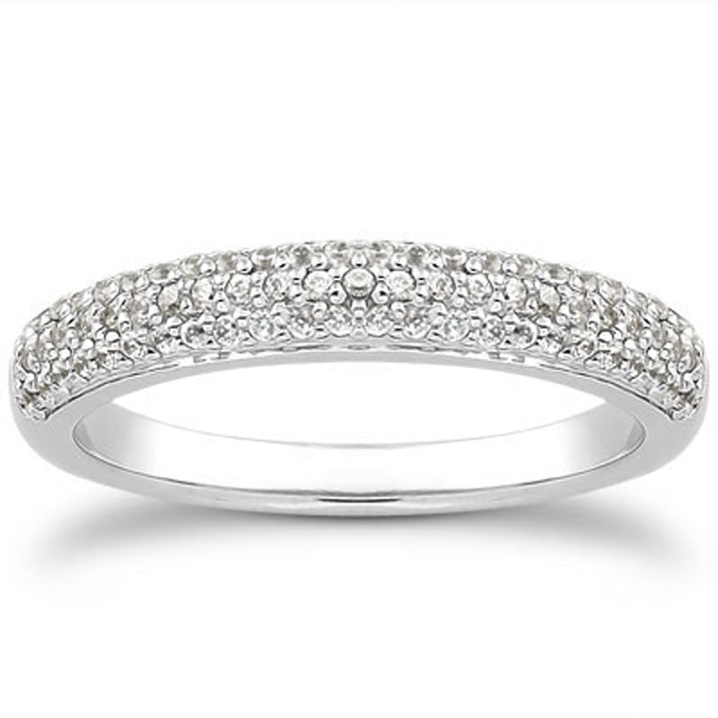 Bids.com 14k White Gold Triple Multi-Row Micro- Pave Diamond Wedding Ring Band Rings