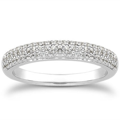 Bids.com 14k White Gold Triple Multi-Row Micro- Pave Diamond Wedding Ring Band Rings