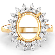 Bids.com 0.79 Carat Genuine White Diamond 14K Yellow Gold Semi Mount Ring - holds 11x9mm Oval Gemstone Rings