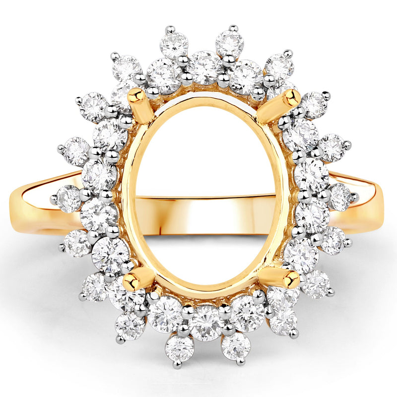Bids.com 0.79 Carat Genuine White Diamond 14K Yellow Gold Semi Mount Ring - holds 11x9mm Oval Gemstone Rings