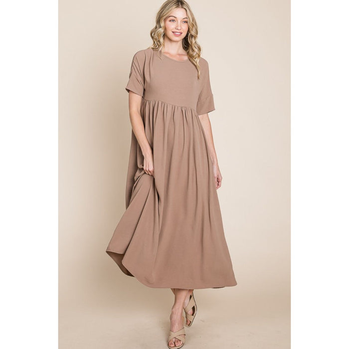 BOMBOM Round Neck Ruched Midi Dress