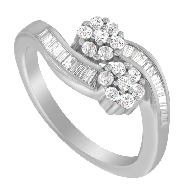 Bids.com 14K White Gold Round and Baguette Diamond Bypass Ring (1/2 cttw, H-I Color, I1-I2 Clarity) - Ring Size 6 Rings