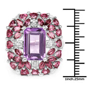 Bids.com 7.59 Carat Genuine Pink Amethyst, Rhodolite and White Topaz .925 Sterling Silver Ring Rings