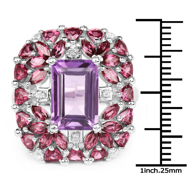 Bids.com 7.59 Carat Genuine Pink Amethyst, Rhodolite and White Topaz .925 Sterling Silver Ring Rings