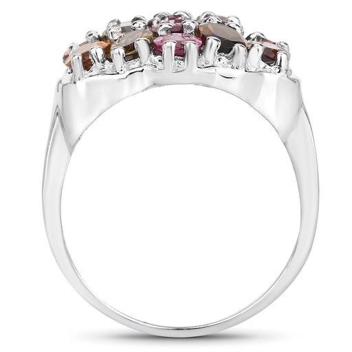 Bids.com 5.89 Carat Genuine Multi Tourmaline .925 Sterling Silver Ring Rings