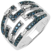 Bids.com 0.59 Carat Genuine Blue Diamond & White Diamond .925 Sterling Silver Ring Rings