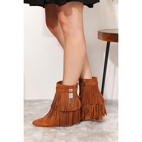 Legend Women's Tassel Wedge Heel Ankle Booties