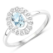 Bids.com 0.44 Carat Genuine Aquamarine and White Diamond 14K White Gold Ring Rings
