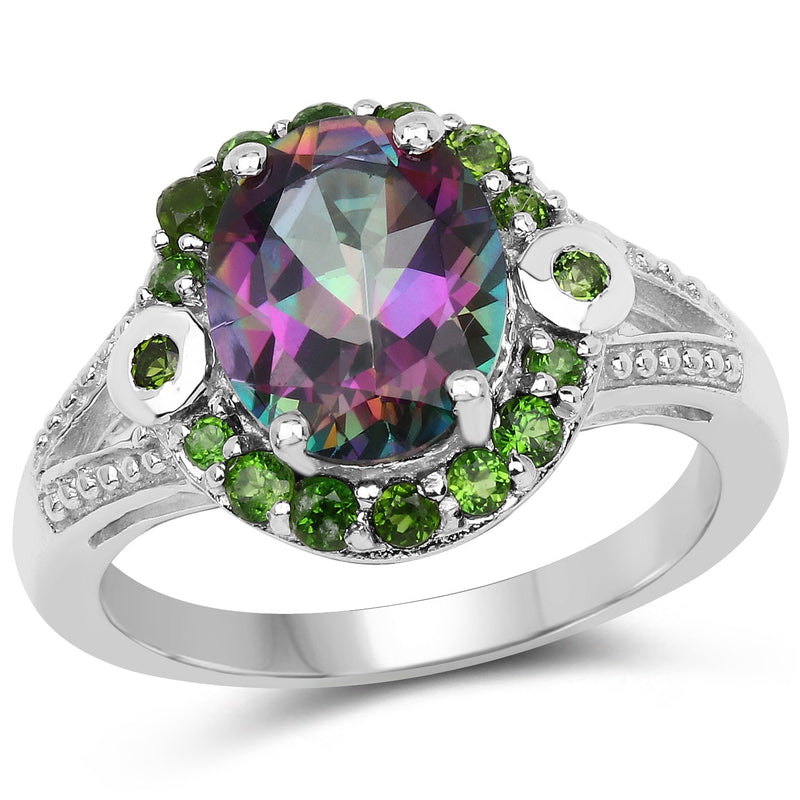 Bids.com 3.92 Carat Genuine Mystic Quartz& Chrome Diopside .925 Sterling Silver Ring Rings