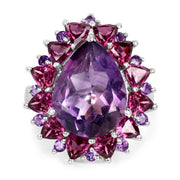 Bids.com 11.22 Carat Genuine Amethyst & Rhodolite .925 Sterling Silver Ring Rings